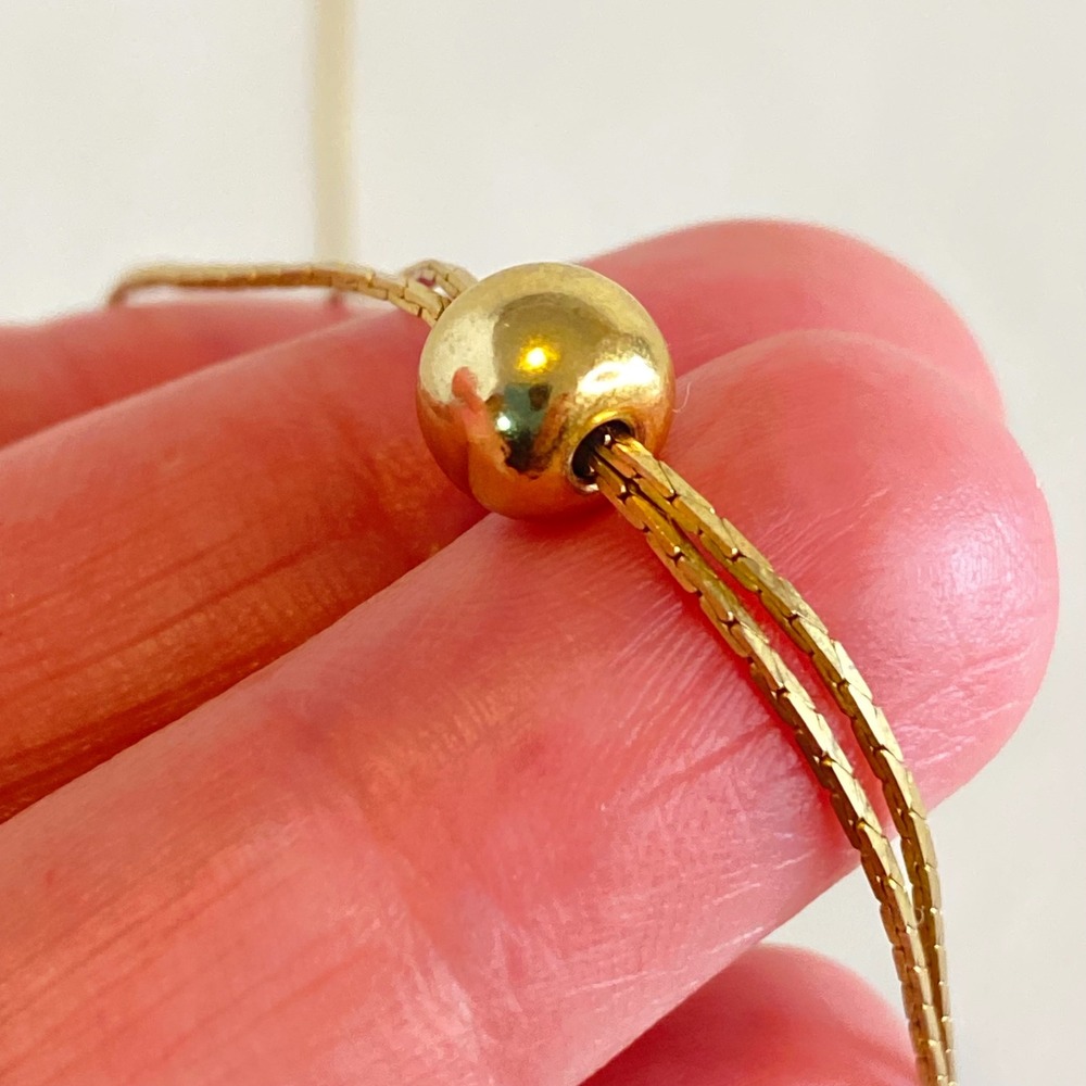 Vintage Gold Tone Slide Lariat Necklace Adjustable Dainty Snake Chain Teardrop - Picture 4 of 8